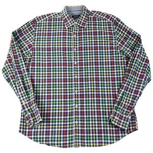 Bugatchi Uomo Plaid Button Down Dress Shirt Shaped Fit Multicolor Check - L
